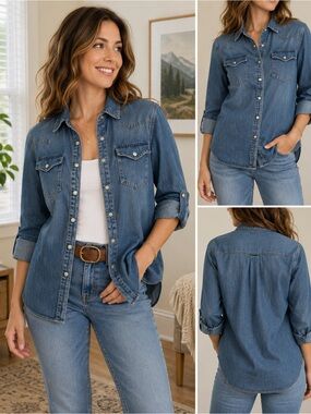 Jane + Delancey Denim Button Front Shirt Jacket Chambray Small